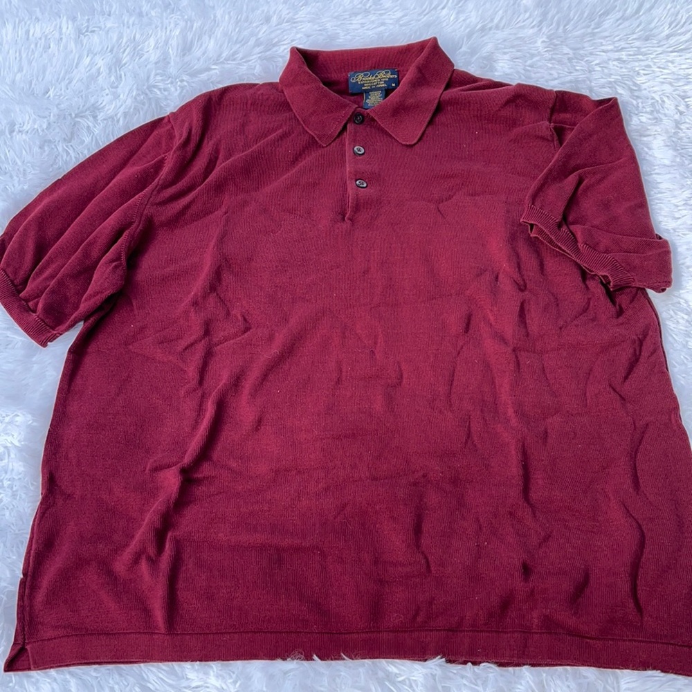 Brooks Brothers Solid Red 100% Cotton Golf Short Sleeve Shirt Men's Size M